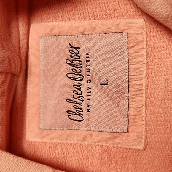 Lily & Lottie Oversized Drop Shoulder Blush Pink Destructed Pullover Hoodie L - Picture 9 of 10